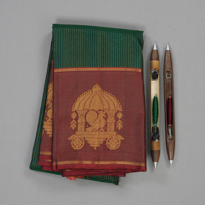 Hayagrivas Handloom Kanjivaram Silk Saree in Graceful Bottle Green KBE74D1-2