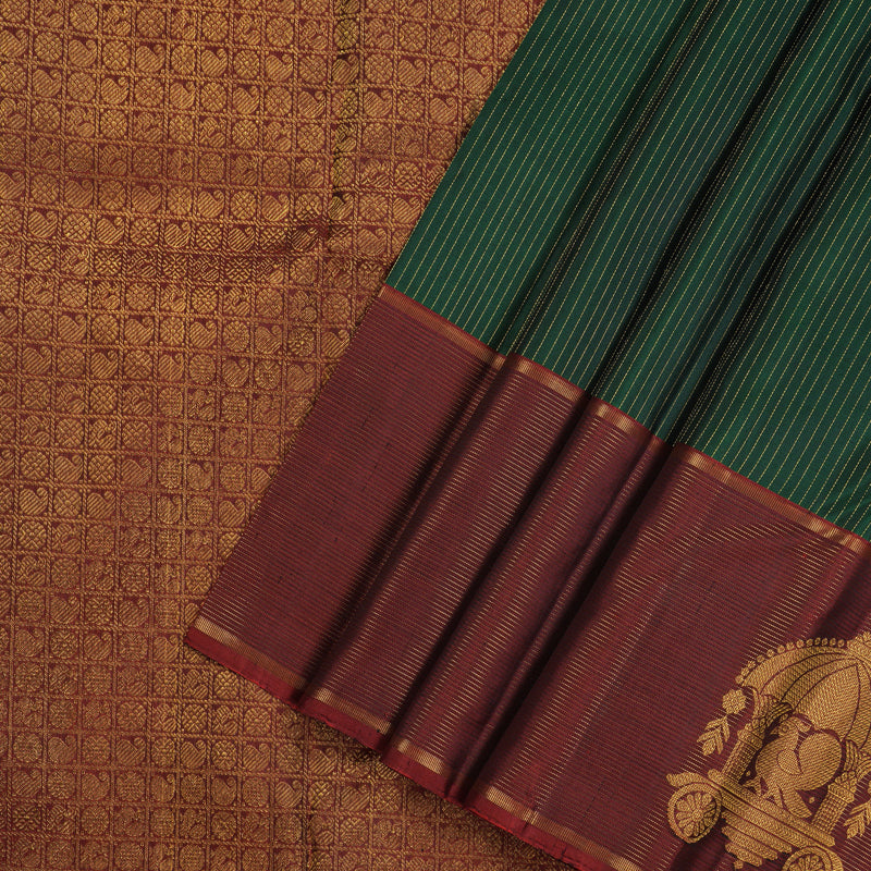 Hayagrivas Handloom Kanjivaram Silk Saree in Graceful Bottle Green KBE74D1-2