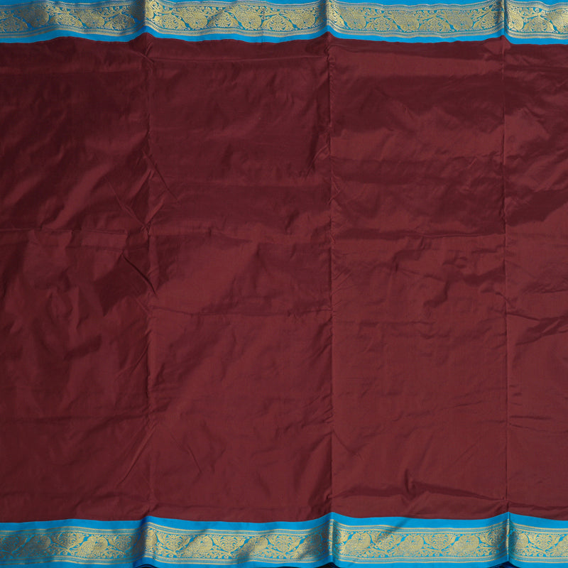 Hayagrivas Handloom Deep Maroon Ten Yards Silk Madisar Saree KBE751G1-19