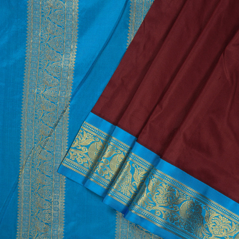 Hayagrivas Handloom Deep Maroon Ten Yards Silk Madisar Saree KBE751G1-19