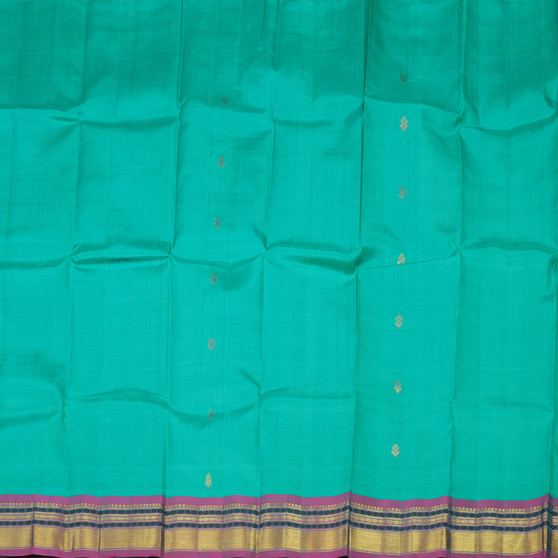 Hayagrivas Handloom Sea Green Kanjivaram Silk Saree with Dual Tone (Blue & Pink) Border KBE755G10-5