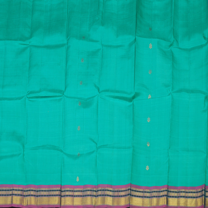Hayagrivas Handloom Sea Green Kanjivaram Silk Saree with Dual Tone (Blue & Pink) Border KBE755G10-5