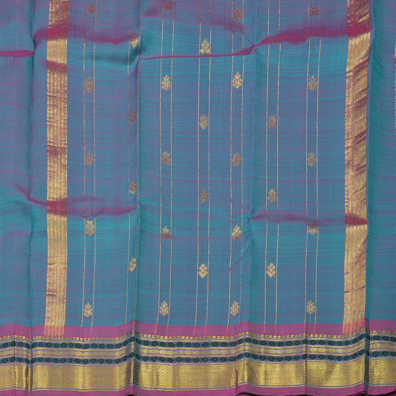 Hayagrivas Handloom Sea Green Kanjivaram Silk Saree with Dual Tone (Blue & Pink) Border KBE755G10-5