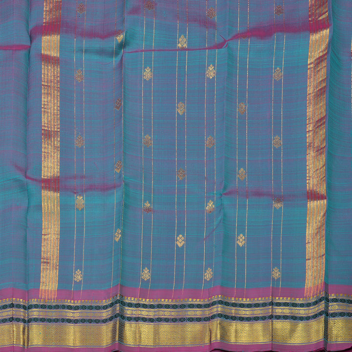 Hayagrivas Handloom Sea Green Kanjivaram Silk Saree with Dual Tone (Blue & Pink) Border KBE755G10-5