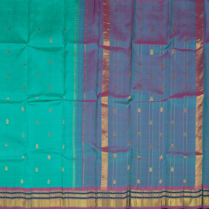 Hayagrivas Handloom Sea Green Kanjivaram Silk Saree with Dual Tone (Blue & Pink) Border KBE755G10-5