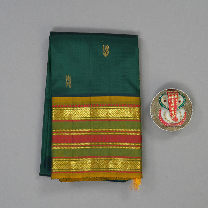 Hayagrivas Peacock Green Pure One-sided border Kanjivaram Silk Saree KBE755G13-1