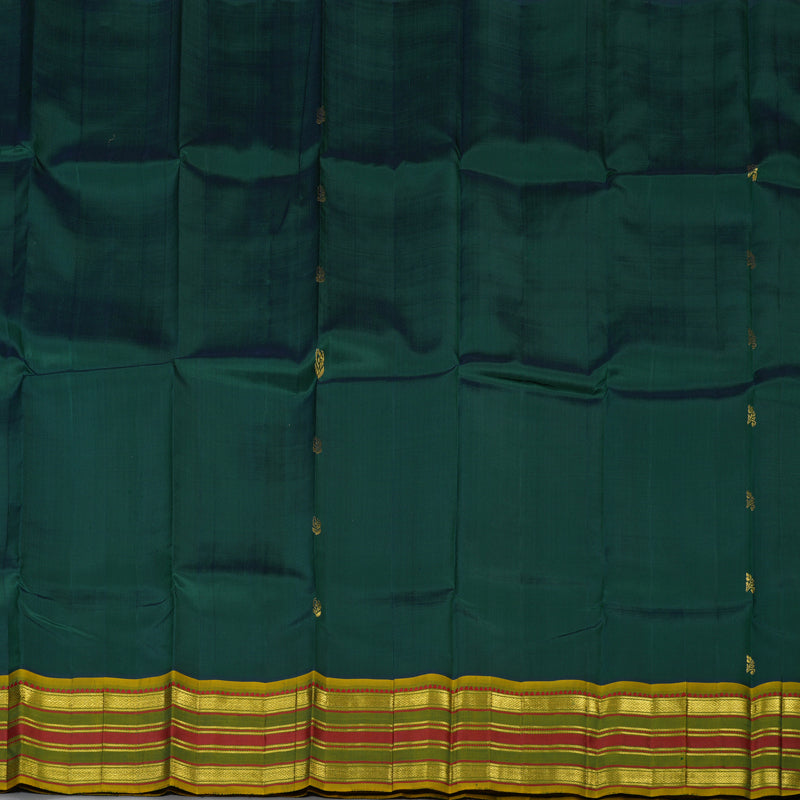 Hayagrivas Peacock Green Pure One-sided border Kanjivaram Silk Saree KBE755G13-1