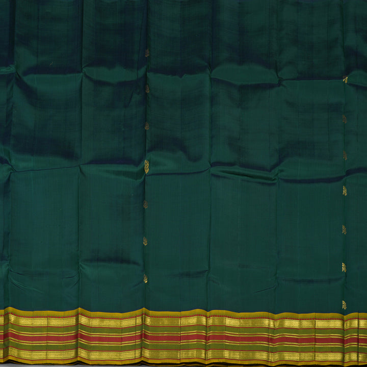 Hayagrivas Peacock Green Pure One-sided border Kanjivaram Silk Saree KBE755G13-1