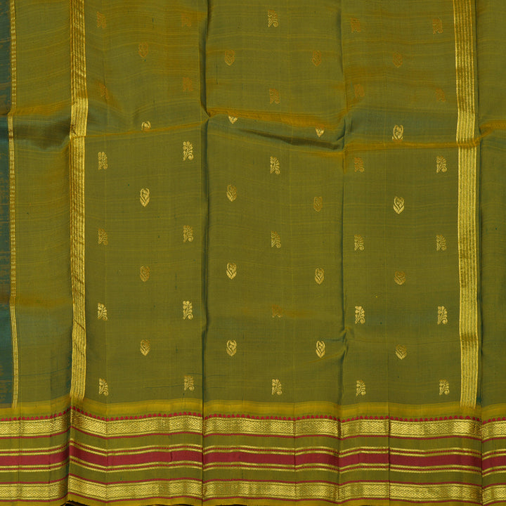 Hayagrivas Peacock Green Pure One-sided border Kanjivaram Silk Saree KBE755G13-1