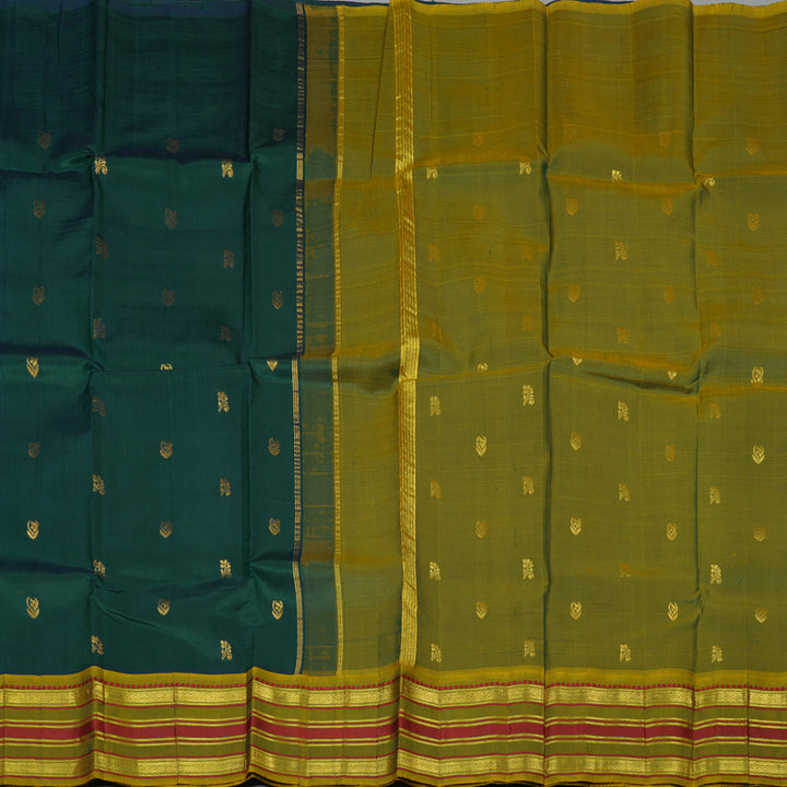 Hayagrivas Peacock Green Pure One-sided border Kanjivaram Silk Saree KBE755G13-1