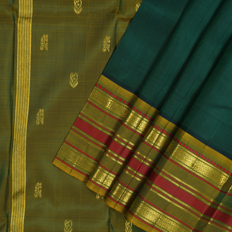 Hayagrivas Peacock Green Pure One-sided border Kanjivaram Silk Saree KBE755G13-1
