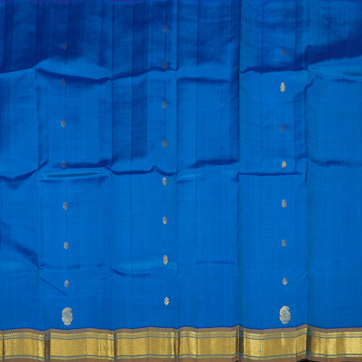 Hayagrivas Handloom Peacock Blue Kanjivaram Silk Saree with Golden Brown Border KBE755G14-1