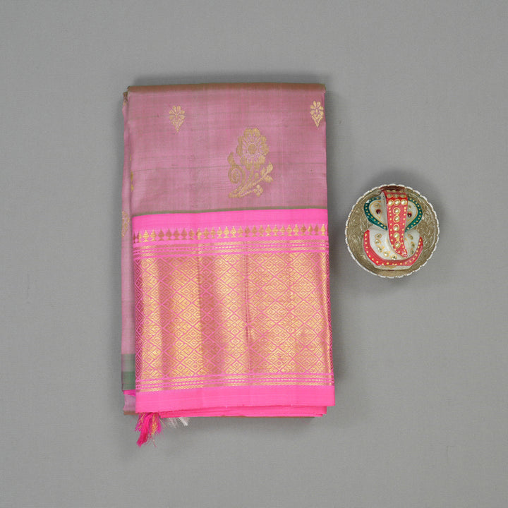 Hayagrivas Dual Tone (Pink & Green) Pure One-sided Border Kanjivaram Silk saree KBE755G17-12