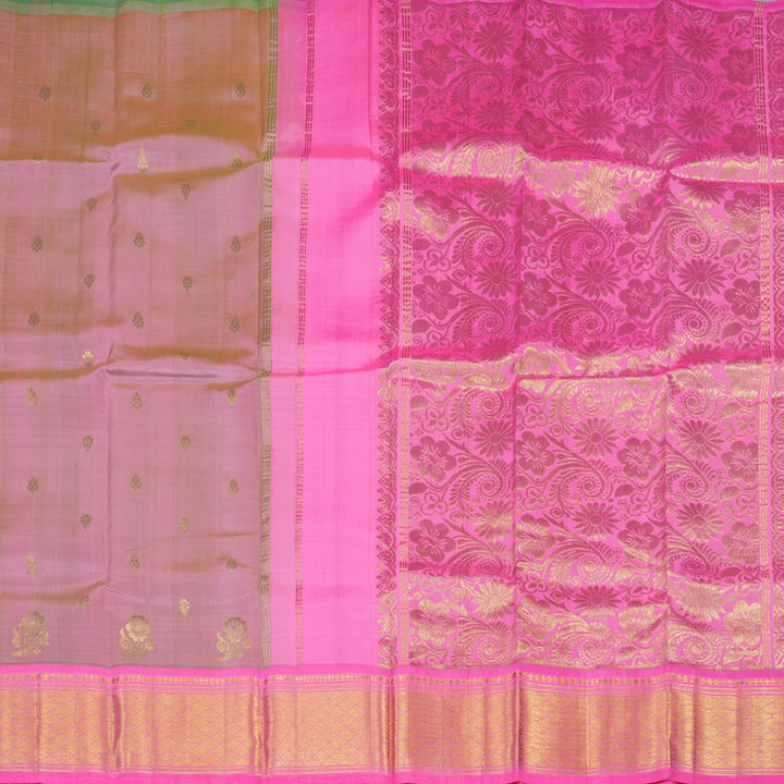 Hayagrivas Dual Tone (Pink & Green) Pure One-sided Border Kanjivaram Silk saree KBE755G17-12