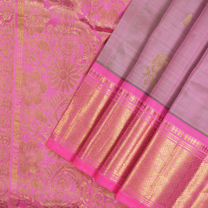 Hayagrivas Dual Tone (Pink & Green) Pure One-sided Border Kanjivaram Silk saree KBE755G17-12