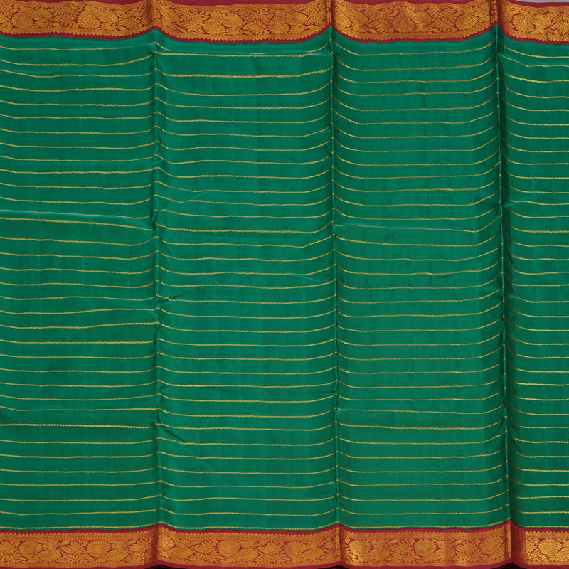 Hayagrivas Handloom Green Ten Yards Kanjivaram Silk Saree with Maroon Border KBE763G4-1