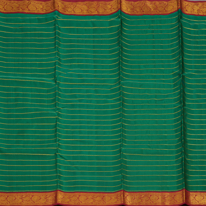 Hayagrivas Handloom Green Ten Yards Kanjivaram Silk Saree with Maroon Border KBE763G4-1