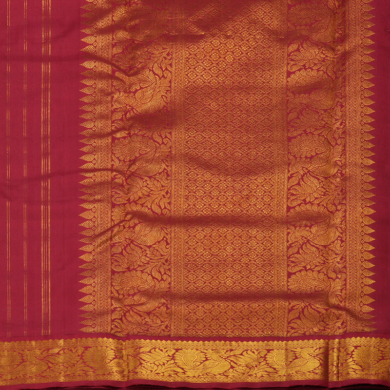 Hayagrivas Handloom Green Ten Yards Kanjivaram Silk Saree with Maroon Border KBE763G4-1
