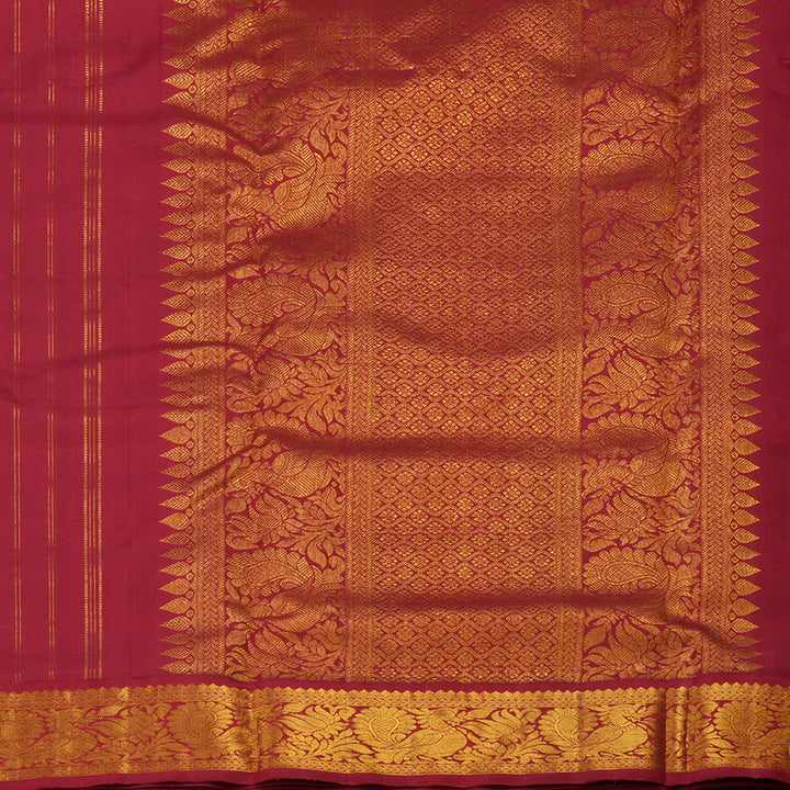 Hayagrivas Handloom Green Ten Yards Kanjivaram Silk Saree with Maroon Border KBE763G4-1