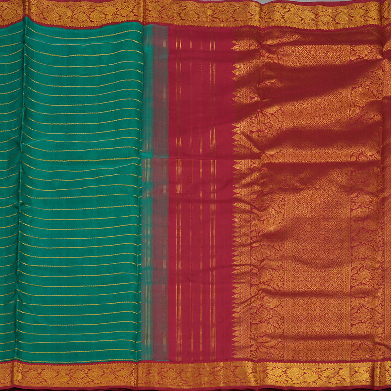 Hayagrivas Handloom Green Ten Yards Kanjivaram Silk Saree with Maroon Border KBE763G4-1