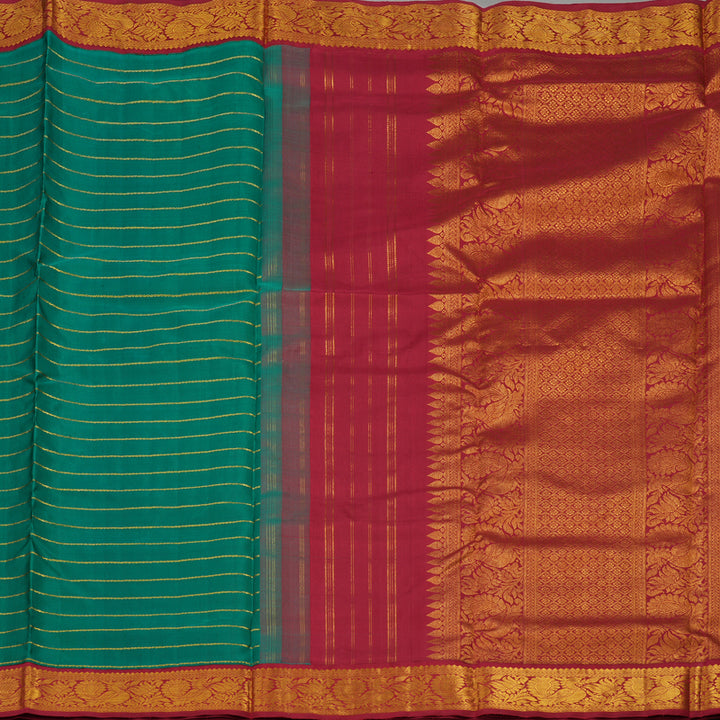 Hayagrivas Handloom Green Ten Yards Kanjivaram Silk Saree with Maroon Border KBE763G4-1