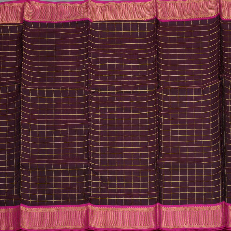 Hayagrivas Handloom Wine Purple Kanjivaram Nine Yards Silk Saree with Rani Pink KBE763G7-1