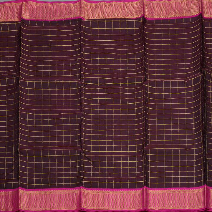 Hayagrivas Handloom Wine Purple Kanjivaram Nine Yards Silk Saree with Rani Pink KBE763G7-1