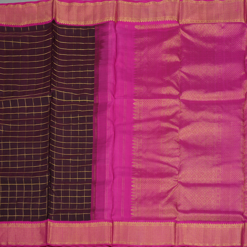 Hayagrivas Handloom Wine Purple Kanjivaram Nine Yards Silk Saree with Rani Pink KBE763G7-1