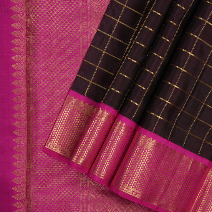 Hayagrivas Handloom Wine Purple Kanjivaram Nine Yards Silk Saree with Rani Pink KBE763G7-1