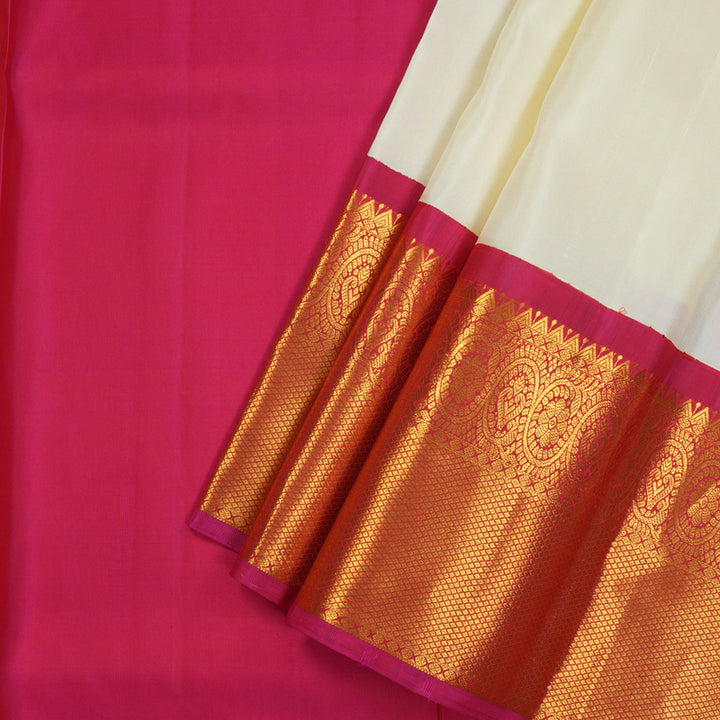 Hayagrivas Handloom Half White Kanjivaram Pattu Pavadai with Rani Pink Border KBE764G2-5