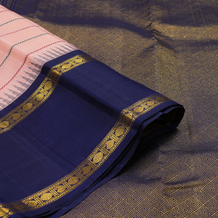 Hayagrivas Handloom Baby Pink Kanjivaram Silk Saree with Midnight Blue Border KBE765G2-1