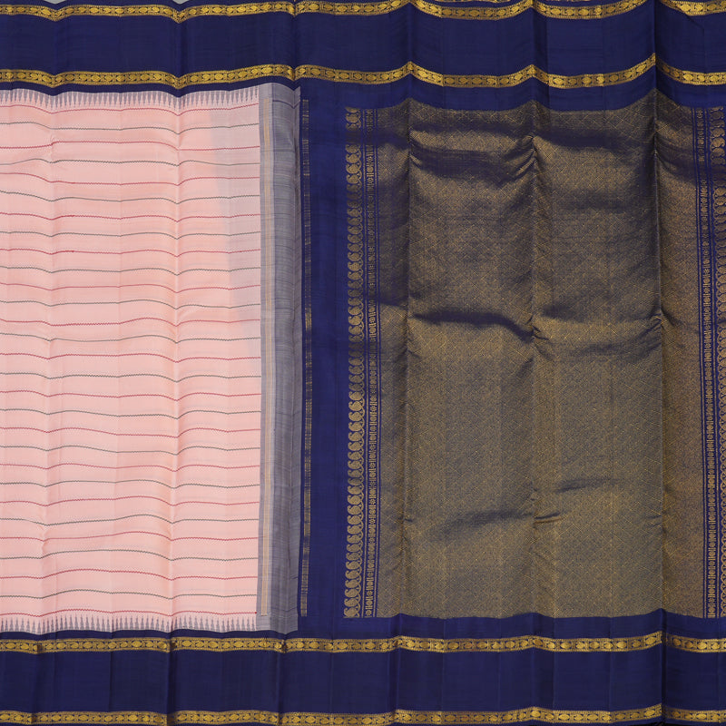 Hayagrivas Handloom Baby Pink Kanjivaram Silk Saree with Midnight Blue Border KBE765G2-1