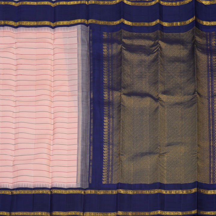 Hayagrivas Handloom Baby Pink Kanjivaram Silk Saree with Midnight Blue Border KBE765G2-1