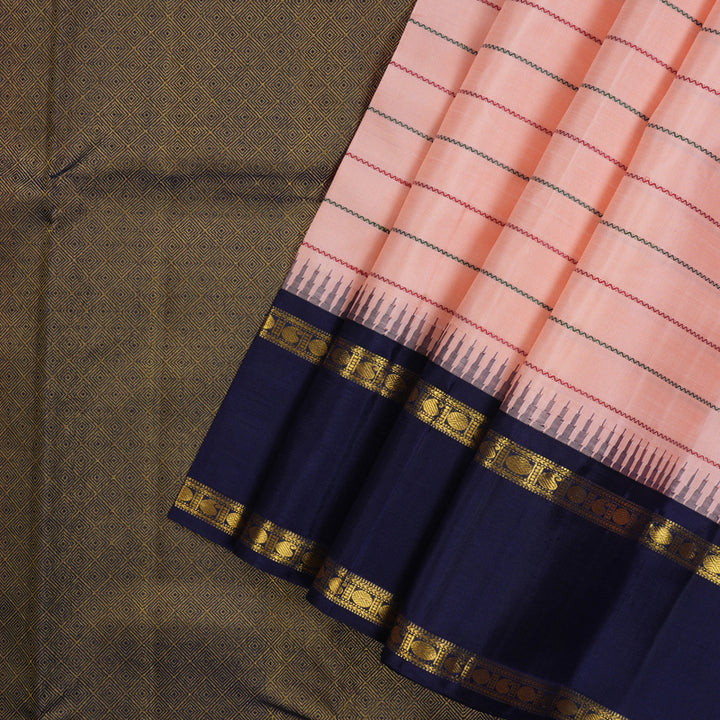 Hayagrivas Handloom Baby Pink Kanjivaram Silk Saree with Midnight Blue Border KBE765G2-1