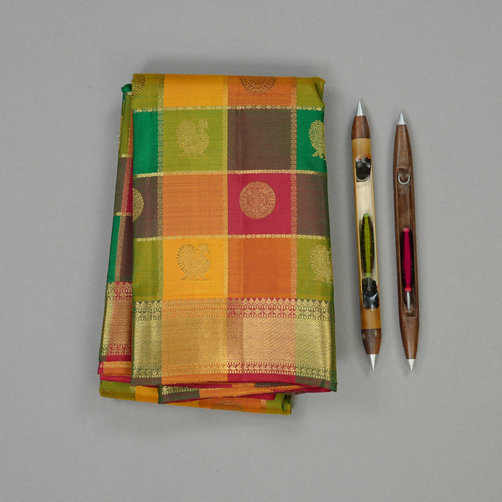 Hayagrivas Multi Colour Checks Handloom Kanjivaram Silk Saree KBE76D1-1