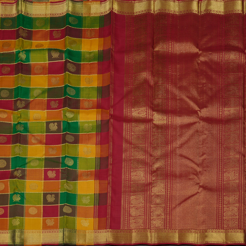 Hayagrivas Multi Colour Checks Handloom Kanjivaram Silk Saree KBE76D1-1
