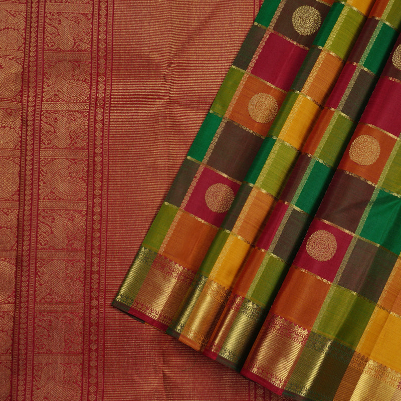 Hayagrivas Multi Colour Checks Handloom Kanjivaram Silk Saree KBE76D1-1