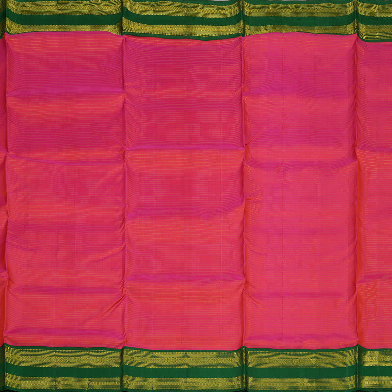 Hayagrivas Orangish Pink Pure Ten Yards Silk Madisar with Bottle Green border KBE770H14-1