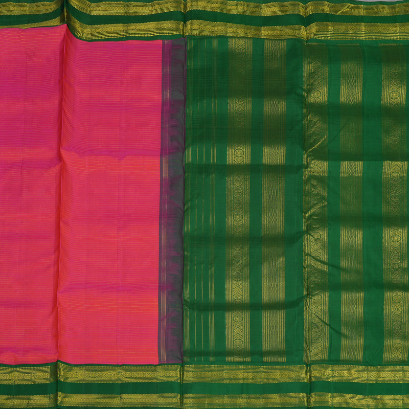 Hayagrivas Orangish Pink Pure Ten Yards Silk Madisar with Bottle Green border KBE770H14-1