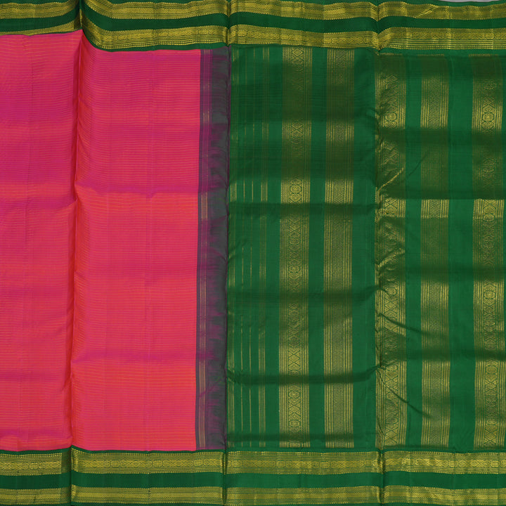 Hayagrivas Orangish Pink Pure Ten Yards Silk Madisar with Bottle Green border KBE770H14-1