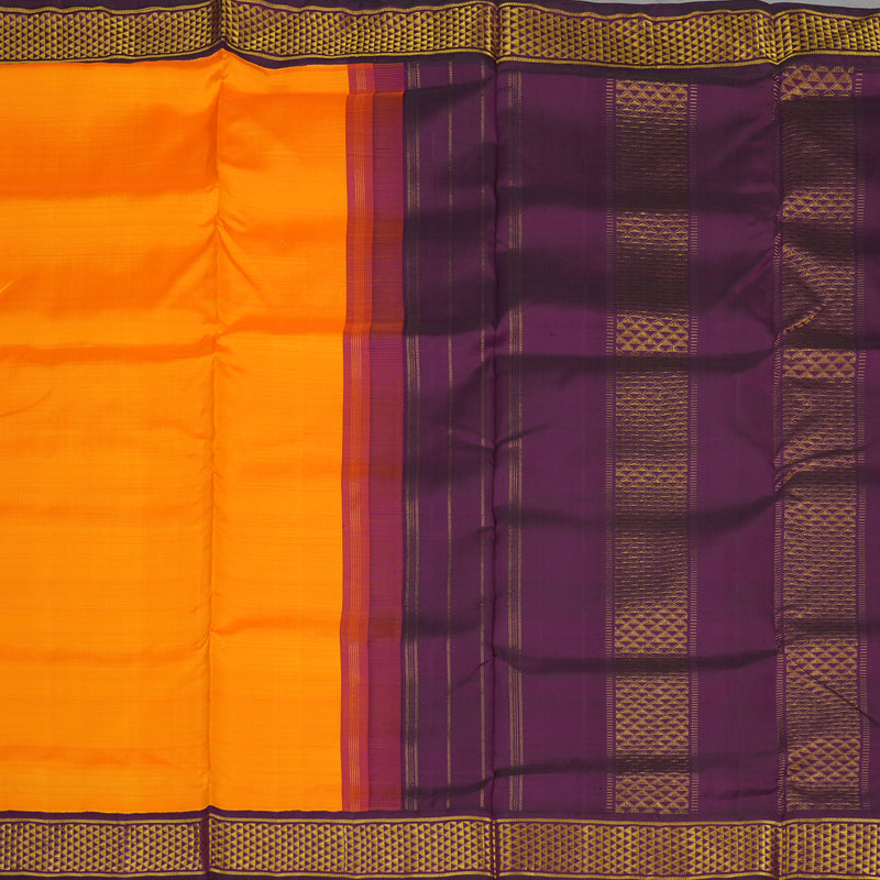 Hayagrivas Orange Pure Ten Yards Silk Madisar with Deep Violet border KBE770H9-1