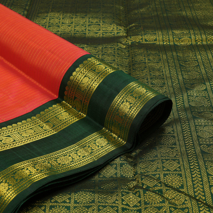 Hayagrivas Handloom Red Kanjivaram Silk Saree with Karum Pachai Border KBE771H3-3