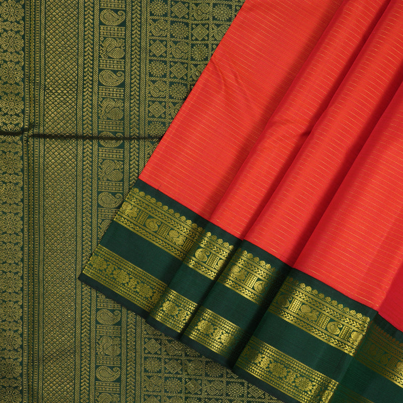 Hayagrivas Handloom Red Kanjivaram Silk Saree with Karum Pachai Border KBE771H3-3