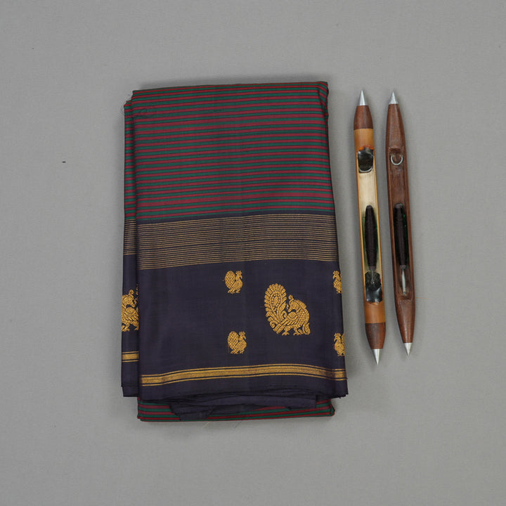 Hayagrivas Handloom Maroon & Green stripes Kanjivaram Silk Saree KBE777H7-1