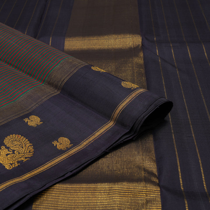 Hayagrivas Handloom Maroon & Green stripes Kanjivaram Silk Saree KBE777H7-1