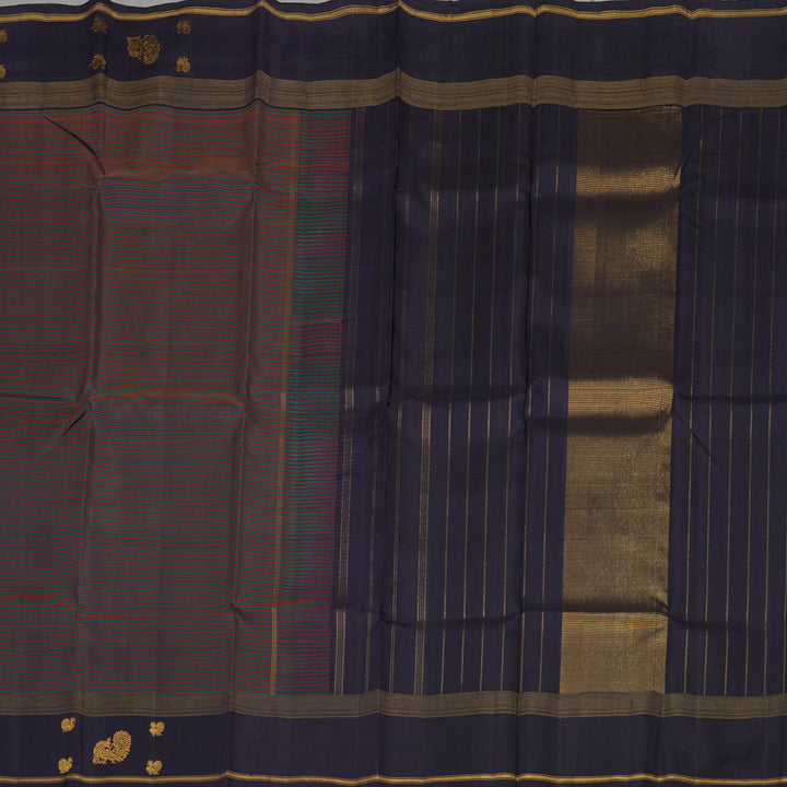 Hayagrivas Handloom Maroon & Green stripes Kanjivaram Silk Saree KBE777H7-1