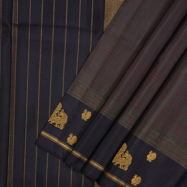 Hayagrivas Handloom Maroon & Green stripes Kanjivaram Silk Saree KBE777H7-1