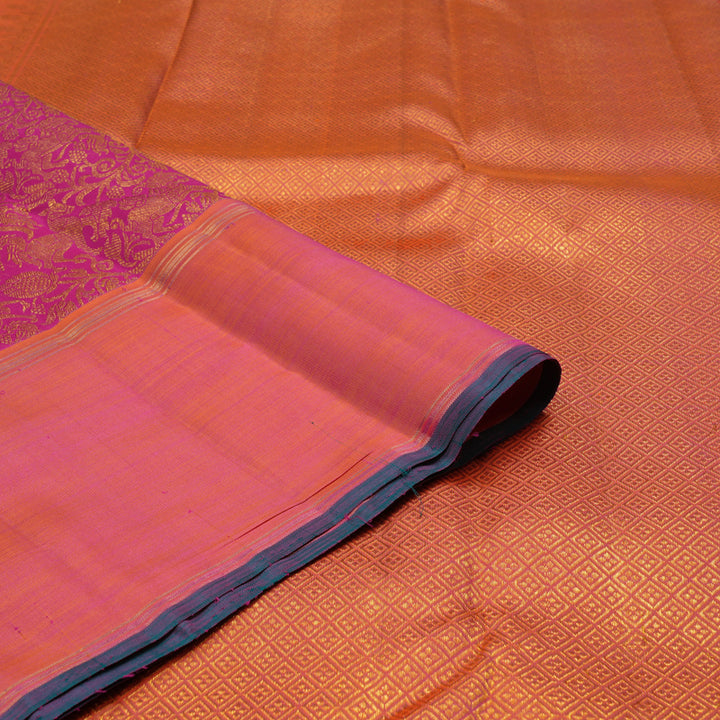 Hayagrivas Handloom Rani Pink Kanjivaram Silk Saree with Orangish-Pink Border KBE777H8-1
