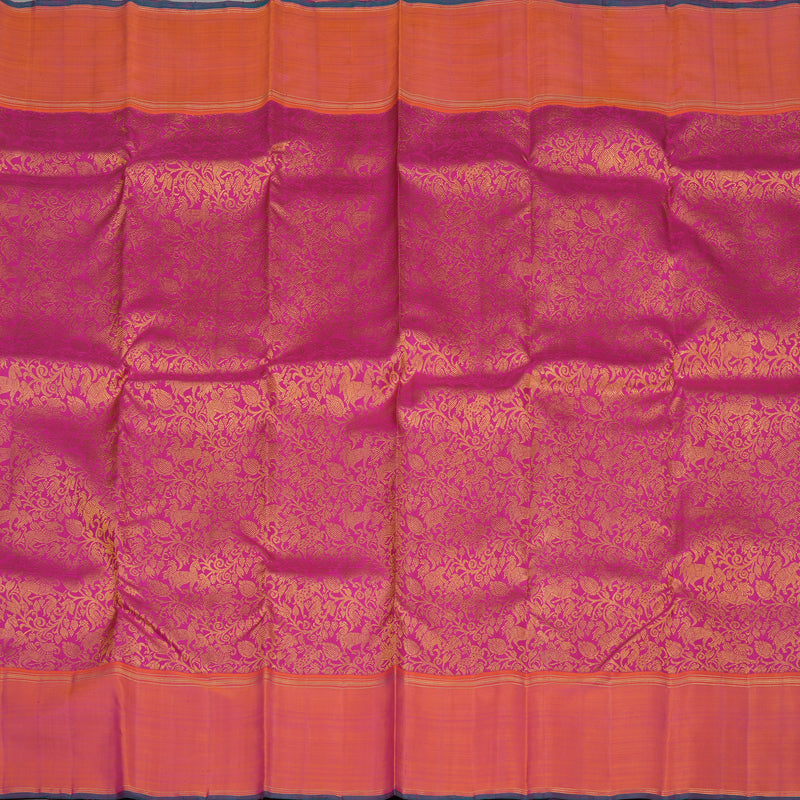 Hayagrivas Handloom Rani Pink Kanjivaram Silk Saree with Orangish-Pink Border KBE777H8-1