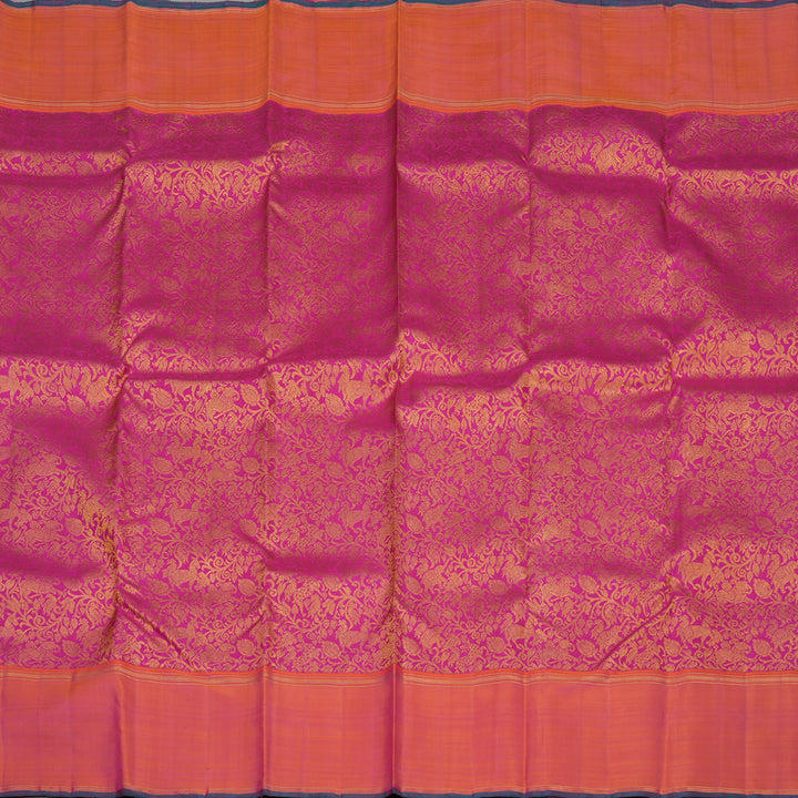 Hayagrivas Handloom Rani Pink Kanjivaram Silk Saree with Orangish-Pink Border KBE777H8-1